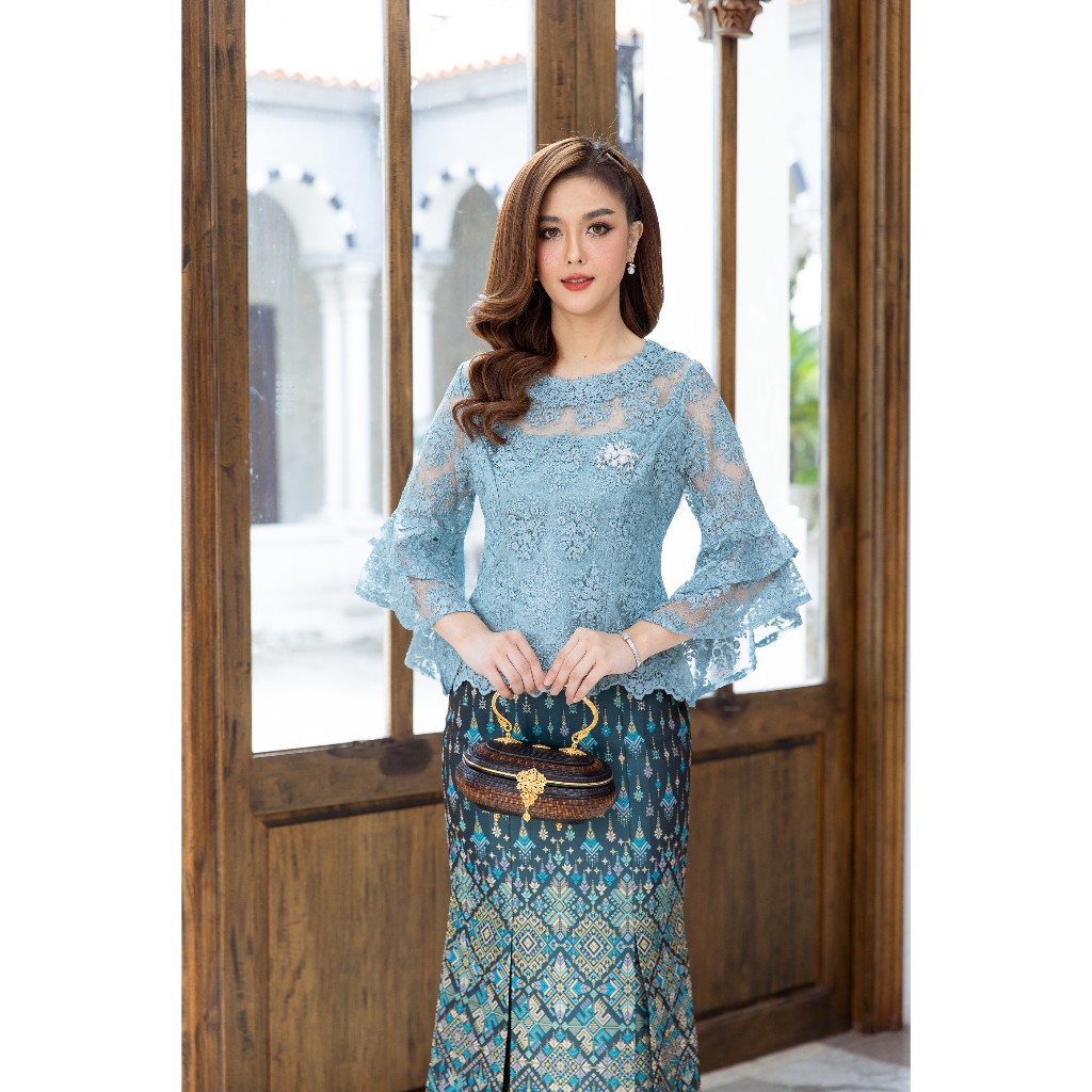CHANIDA เสื้อลูกไม้ทรงคอกลม แขนอรชร งานคุณภาพ (รหัส 8314 ) *ราคาเฉพาะเสื้อ* Women ผู้หญิง Clothing เสื้อลูกไม้ ลูกไม้