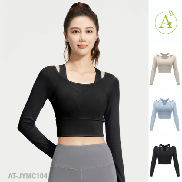 ArayaLady เสื้อครอปโยคะแขนยาว ผ้าซีทรู สปอร์ตบราในตัว thumbnail 4