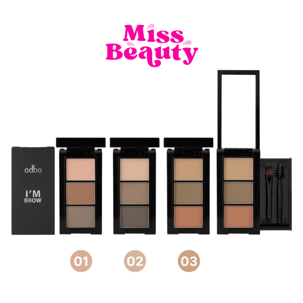 OD7019 Odbo I’M Brow โอดีบีโอ ไอ แอม บราว พาเลทเขียนคิ้วแบบฝุ่น 3เฉดสี ในตลับเดียว มีกระจกในตัว 4.2 กรัม