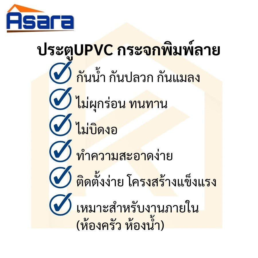 พร้อมส่ง!! ประตูห้องน้ำ ห้องครัว uPVC GODO ประตูกระจก มีลวดลาย แบบไม่เจาะรูลูกบิด (ราคาพร้อมวงกบ) - รูปที่ 4