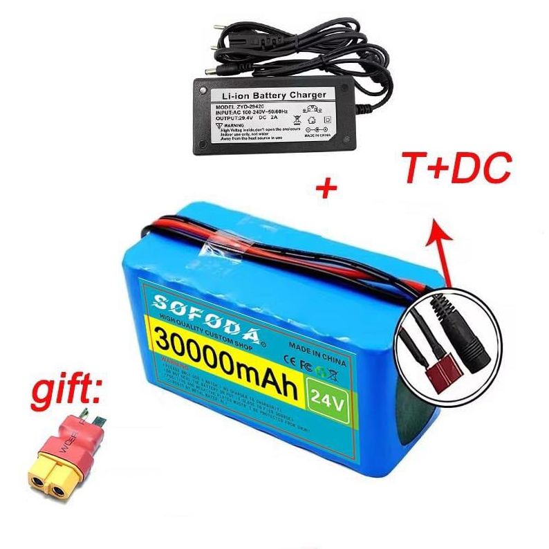 แบตเตอรี่ลิเธียม  24V 30AH/48AH/100AH แบตเตอรี่ 1000W  E-bike 29.4V BMS + charger แบตเตอรี่แท้  แบตเ