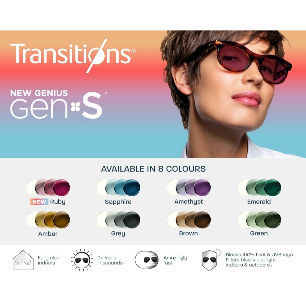 เลนส์ Essilor ***LAB*** รุ่น Transition Gen S / XTRactive NewGen เลนส์ออกแดดเปลี่ยนสี เลนส์บลู