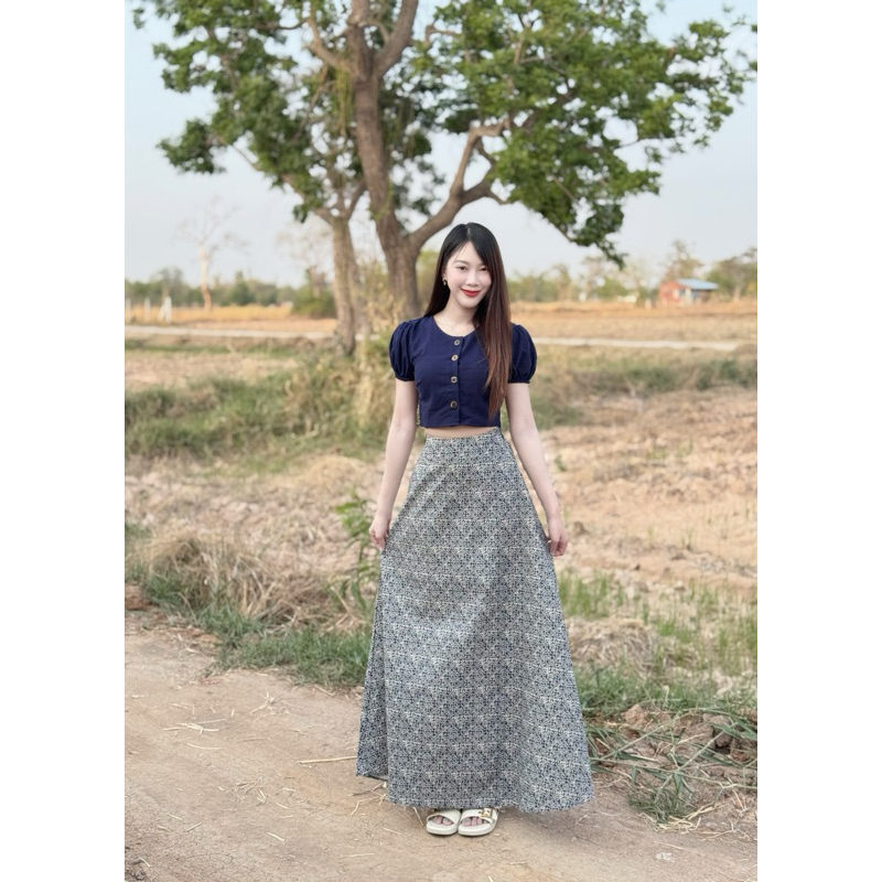 TANTANOD -รหัสTL25 ชุดเซต เสื้อแขนตุ๊กตากระดุมกะลา กระโปรงยาวทรงบาน(ผ้าฝ้ายพิมพ์ลาย) รุ่นNapha - รูปที่ 6