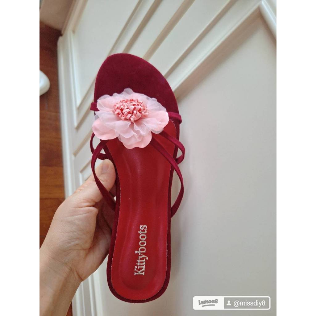 รองเท้า 🌷🌺Valvet 💓🌷🎀ส้นสูง 1.5 นิ้ว ดอกไม้พร้อมส่ง😊