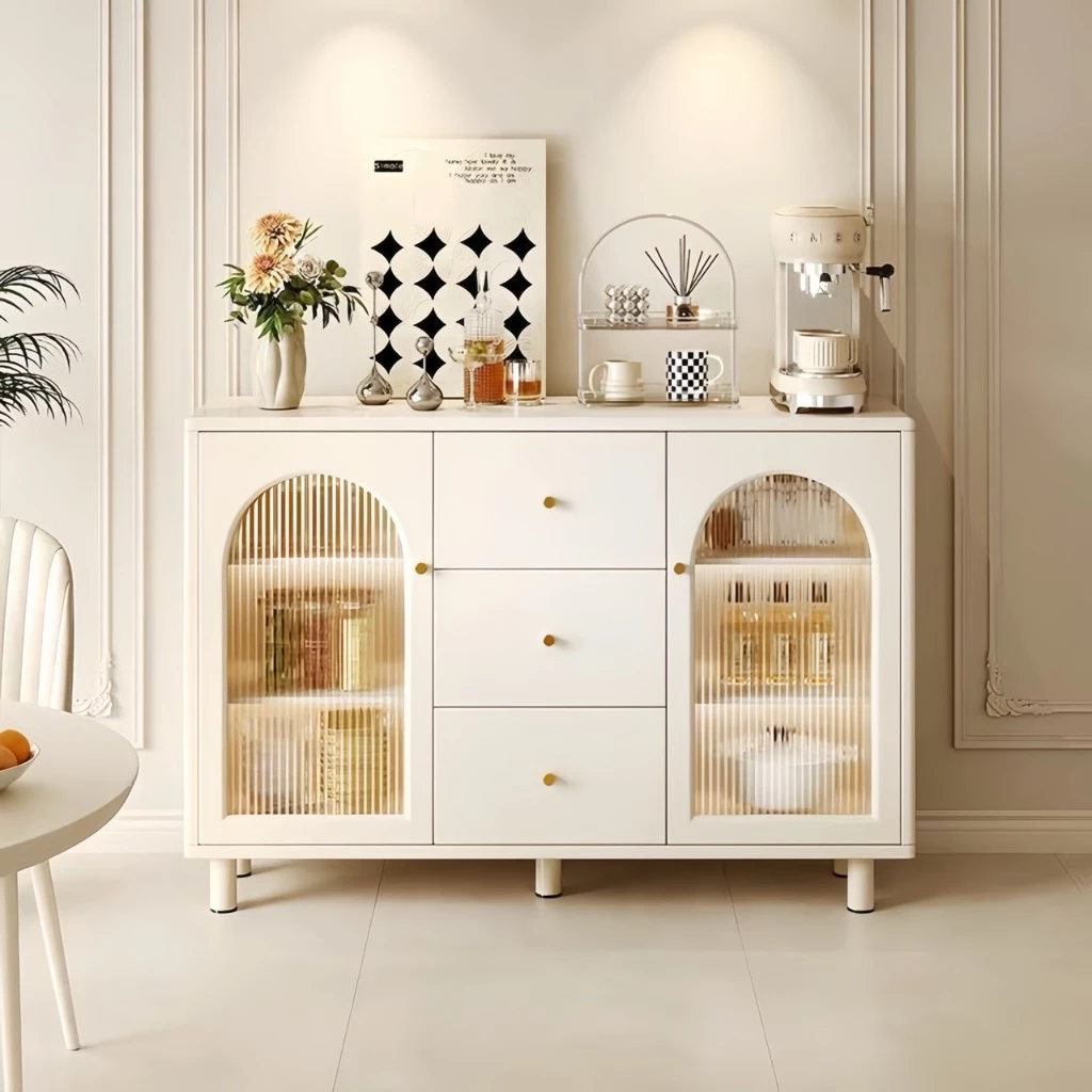 ตู้เก็บของอเนกประสงค์ Kitchen Cabinet ตู้ครัวมีลิ้นชักประตูกระจกอะคริลิค ดีไซน์สวยมินิมอล แข็งแรง