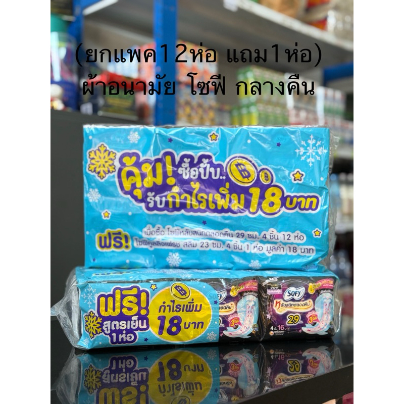 (ยิ่งซื้อ ยิ่งคุ้ม) โซฟี ผ้าอนามัย กลางคืน 29 ซม. (ยกแพค12ห่อแถมสูตรเย็น1ห่อ) – โปรปัง