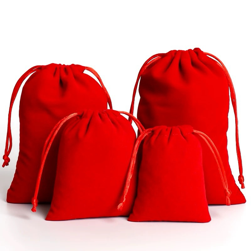 100ใบ ถุงผ้ากำมะหยี่หูรูดสีแดง ถุงใส่ทอง ใส่เครื่องประดับ - รูปที่ 4