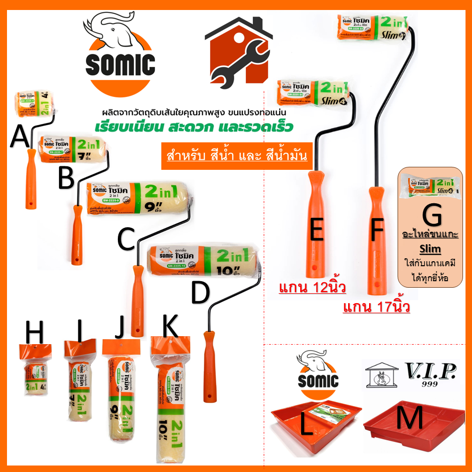 ลูกกลิ้งทาสีอย่างดี SOMIC รุ่น 2in1 ขนาด 4″/7″/10″ นิ้ว ลูกกลิ้ง (โซมิค) ถาดใส่ลูกกลิ้ง King eagle ยี่ห้อ somicและscala