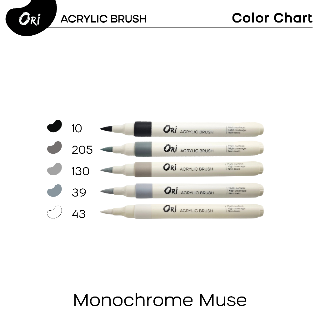 [เซ็ทสี] ปากกาพู่กันอะคริลิค ORI (โอริ) Acrylic Brush แบบจับเซ็ทสี
