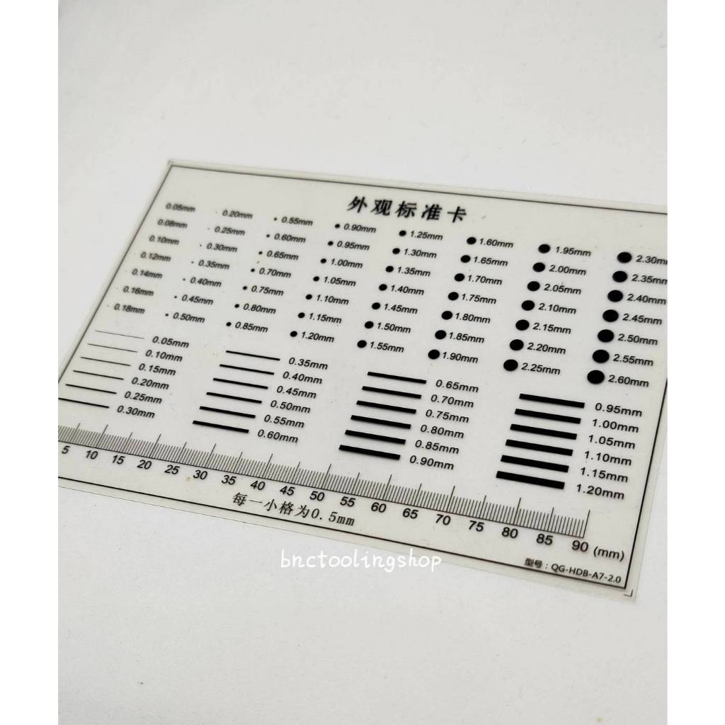 แผ่นใสมาตราฐานสำหรับตรวจสอบจุดและบรรทัด,QG-HDB-A7-2.0,ขนาด 100x70mm Card Gauge Point Gauge ,