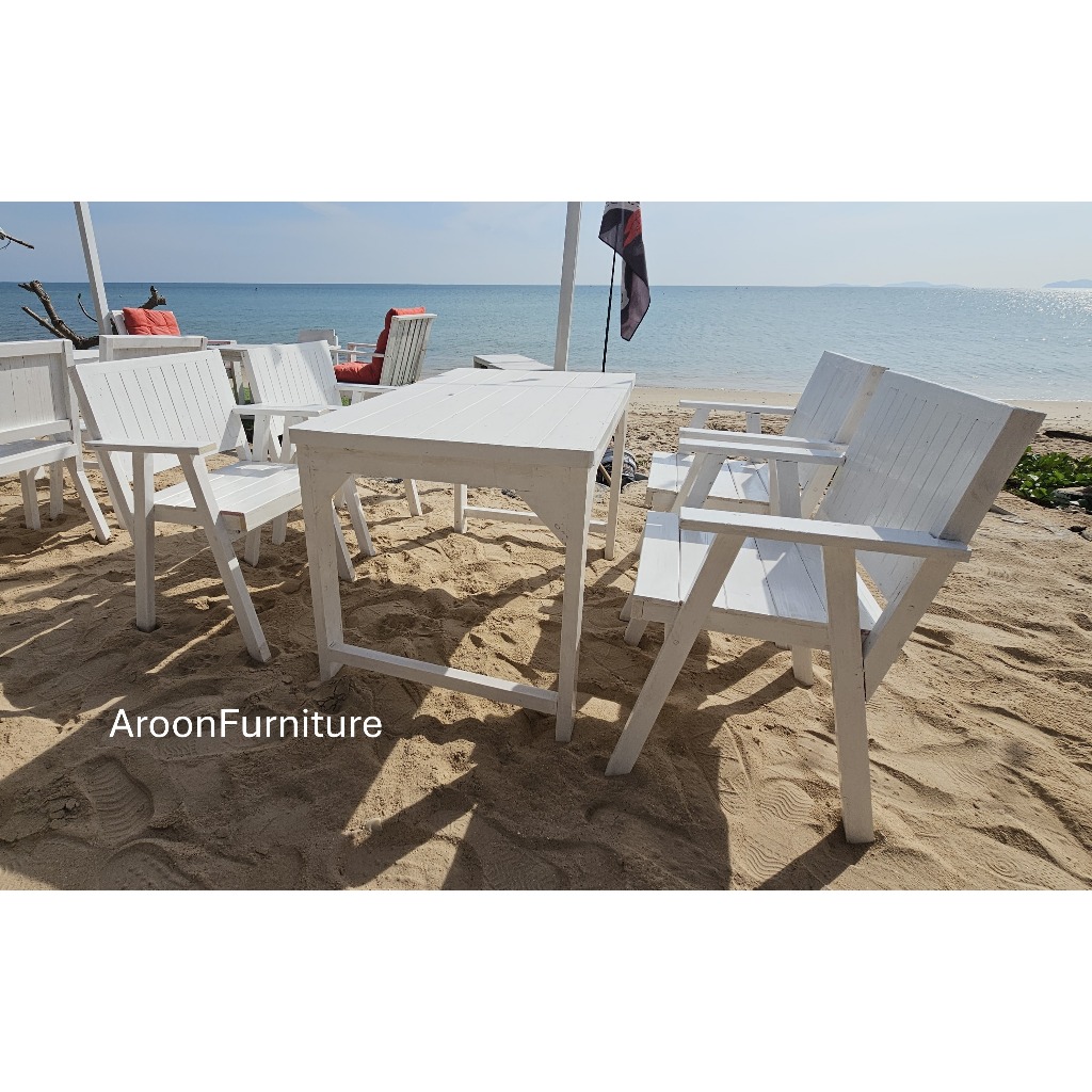 เก้าอี้พนักพิง ขาทรง A สีขาว ผลิตจากไม้สนนอกแท้