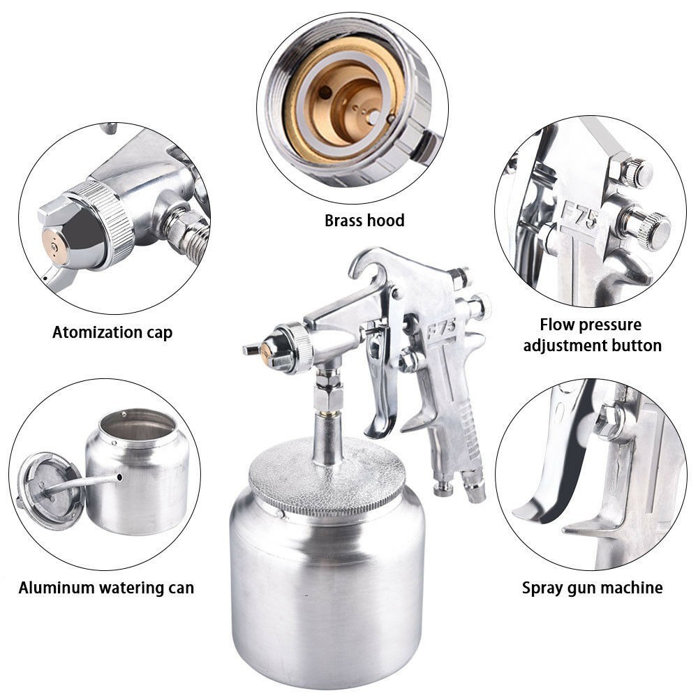 เครื่องพ้นสี กาพ่นสีบ้าน หัวพ่นทองเหลือง Gravity type Model F75 ระบบดูดสีก้นถ้วย F75 หัวพ่น 600 ml กาพ่นสี แบบหงาย - รูปที่ 4