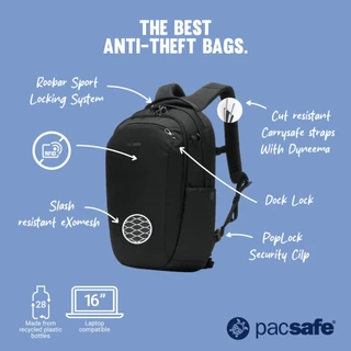 Pacsafe V 26L Anti-Theft Tour Backpack กระเป๋ากันขโมย กระเป๋าเป้ สำหรับเดินทางและทำงาน | Fits 16" Laptop