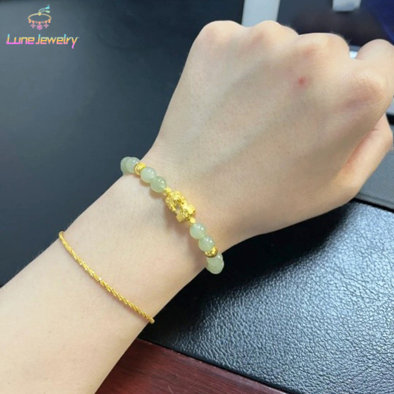 COD สร้อยข้อมือ Fine เลียนแบบ Agate เลียนแบบ Obsidianกําไล ข้อมือ กําไลลูกปัด คู่รัก เข้ากับทุกการแต่งกาย-Lune