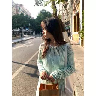 Couture (ส่งจากกรุงเทพฯ)เสื้อถักตาข่าย Summer style/ไตล์ใหม่ขี้เกียจหลวมครอบคลุมเนื้อครีมกันแดดเสื้อรอบคอออกแบบย