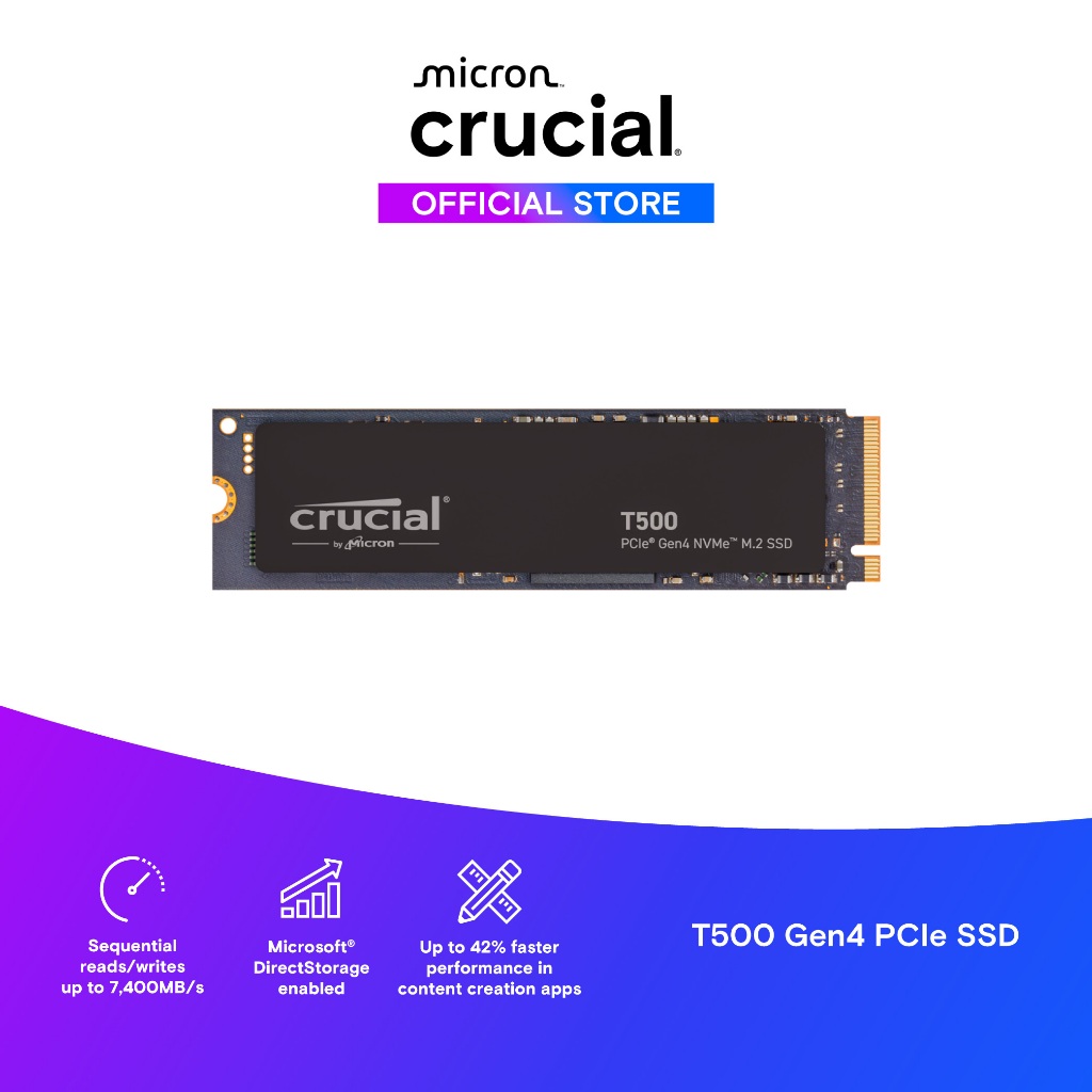 Crucial T500 SSD Up to 7,400/7,000MB/s PCIe Gen4 NVMe M.2 Internal Gaming SSD, เอสเอสดี