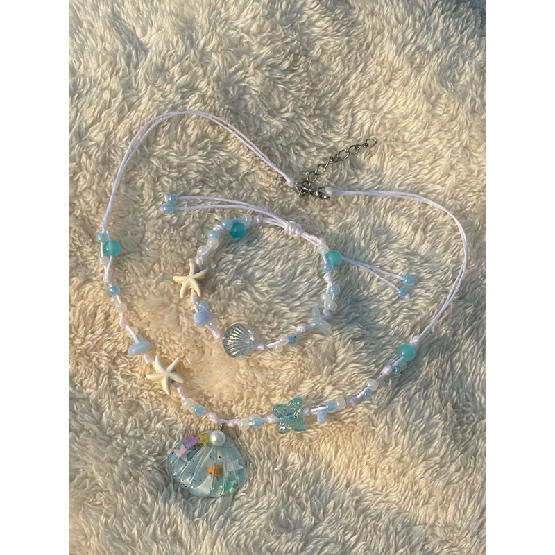 Set สร้อยคอ + สร้อยข้อมือลูกปัด Handmade ทะเล Summer🏖️🐳