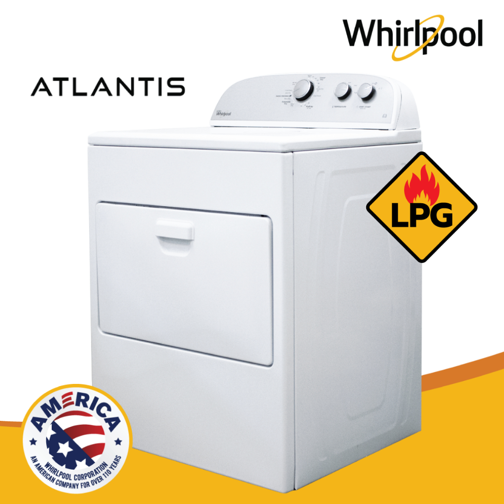 เครื่องอบผ้าระบบแก๊ส LPG (15 กก.) Whirlpool USA รุ่น 3DWGD4815FW อบแห้ง ผ้านวม King Size ฟรีขาตั้ง รับประกัน 5 ปี