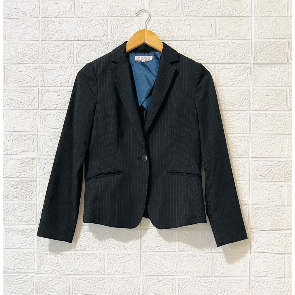 อก 34 สูทมือสอง ผู้หญิง Blazer  สีดำริ้ว*S245