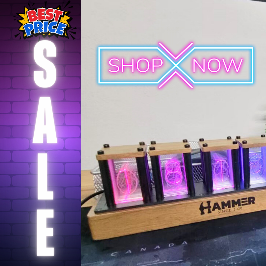 ลดพิเศษ!! นาฬิกาดิจิตอลตั้งโต๊ะ Nixie Retro style แสงสีจัดเต็ม วัสดุฐานไม้วอลนัท (ไม้จริง)ของจริงสวยมาก!!