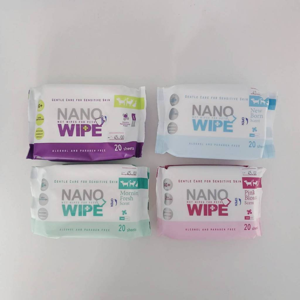 Nano Wipe บรรจุ 20 และ 80 ผืน ผ้าเปียก ทำความสะอาด สัตว์เลี้ยง แมว สุนัข ชูก้า หนูแฮม