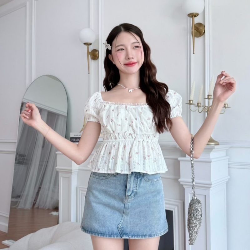 MALINDA​ เสื้อแขนตุ๊กตา จั๊มเอว 2 ชั้น อก 30-38​ นิ้ว ผ้าคอตตอน​ฉลุลายดอกน่ารัก (ซับในช่วงอก)​ 🐈‍⬛⸝⋆ พร้อมส่ง - รูปที่ 3