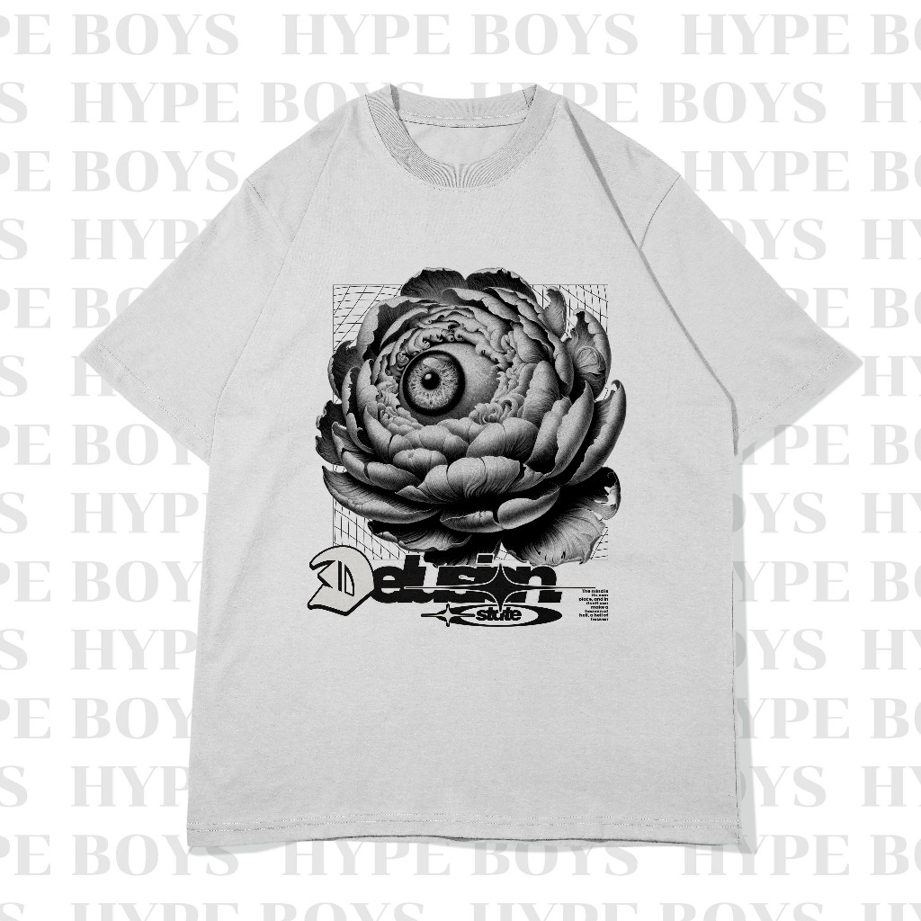 เสื้อยืดโอเวอร์ไซส์ Delusion เสื้อยืดโอเวอร์ไซส์สีขาว/ดำ ผ้าคอตตอล สกรีนDFT/DTF