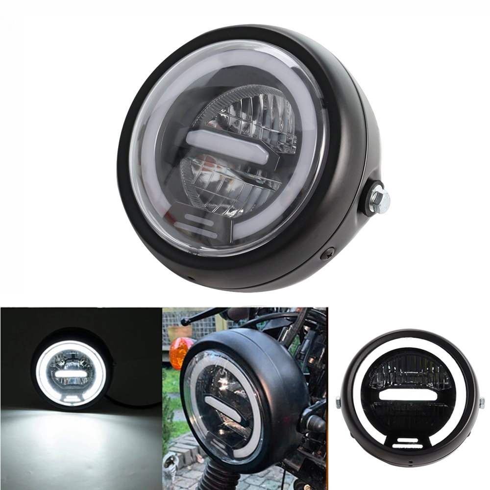 ยูนิเวอร์แซ Cafe Racer รถจักรยานยนต์วินเทจไฟหน้า LED ไฟหน้า Highbeam Retrofit รถจักรยานยนต์ไฟหน้า Cafe Racer