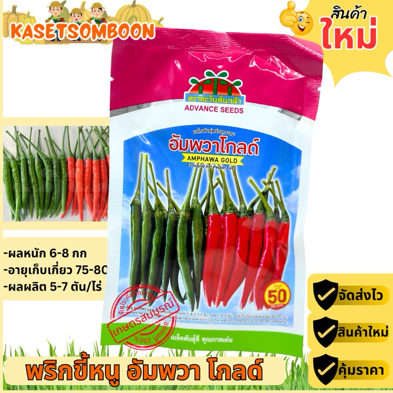 พริกอัมพวาโกลด์ เมล็ดพันธุ์พริกขี้หนู 50 ก. ตราตะวันต้นกล้า