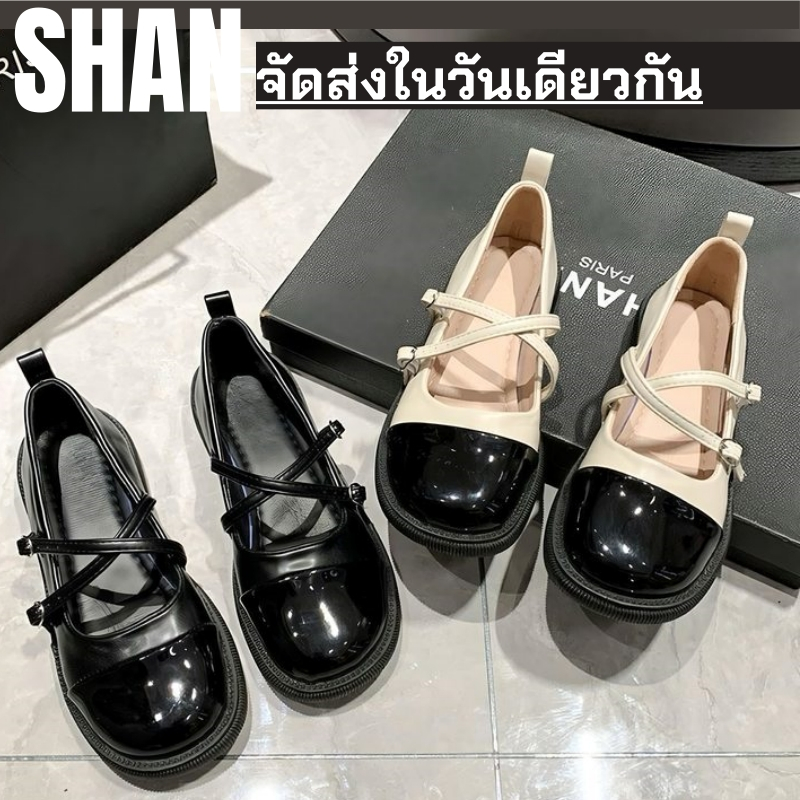 🚚การจัดส่งในประเทศไทย - รองเท้าหนังแบน, Cross Strap, รองเท้าเดี่ยว Mary Jane, รองเท้า Lefu