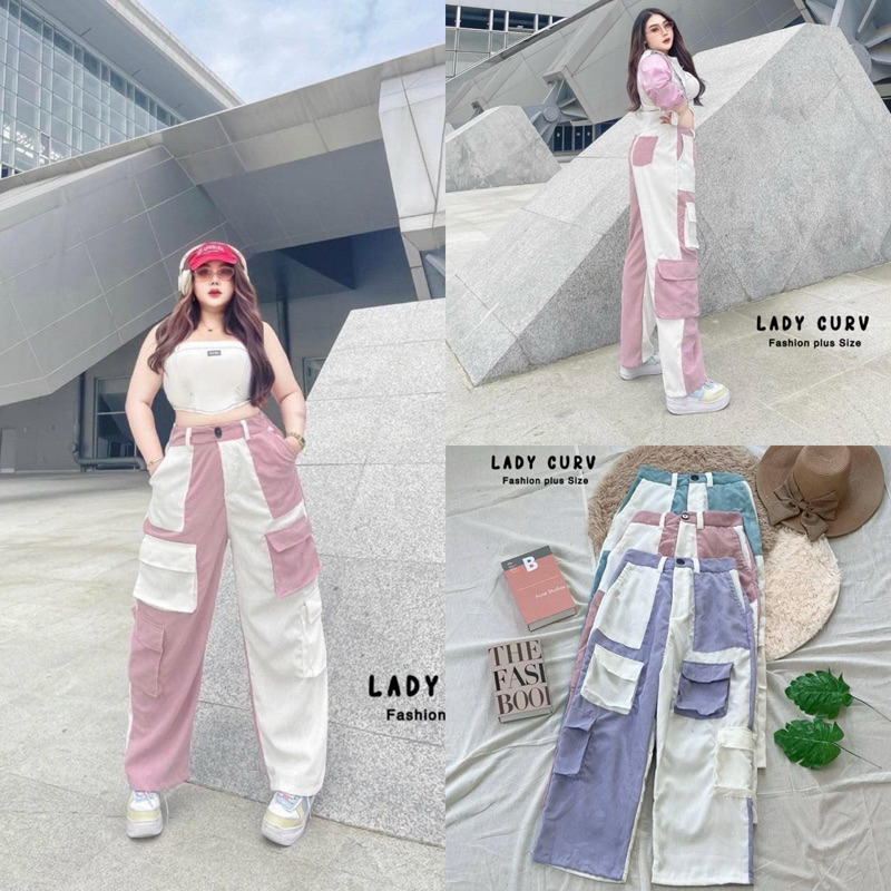 กางเกงขายาวสาวอวบทูโทนสรพาสเทล ใส่สบาย หน้า-หลัง สลับสี กระเป๋าเยอะมาก งานสวย