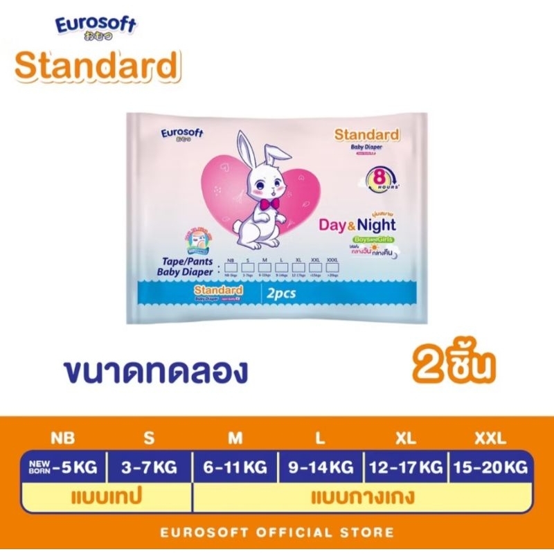 [1 แถม 1] Eurosoft Standard สินค้าทดลอง 1 แพ็ค 2 ชิ้น (Size NB/S/M/L/XL/2XL)