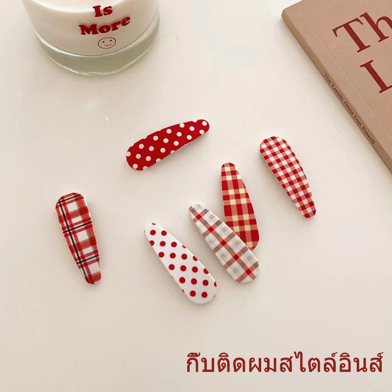 กิ๊บติดผมเด็กผู้หญิง ลายสก็อตสีแดงย้อนยุค หน้าม้าลายจุดน่ารัก สไตล์เกาหลี ของขวัญวันเกิดสุดน่ารัก