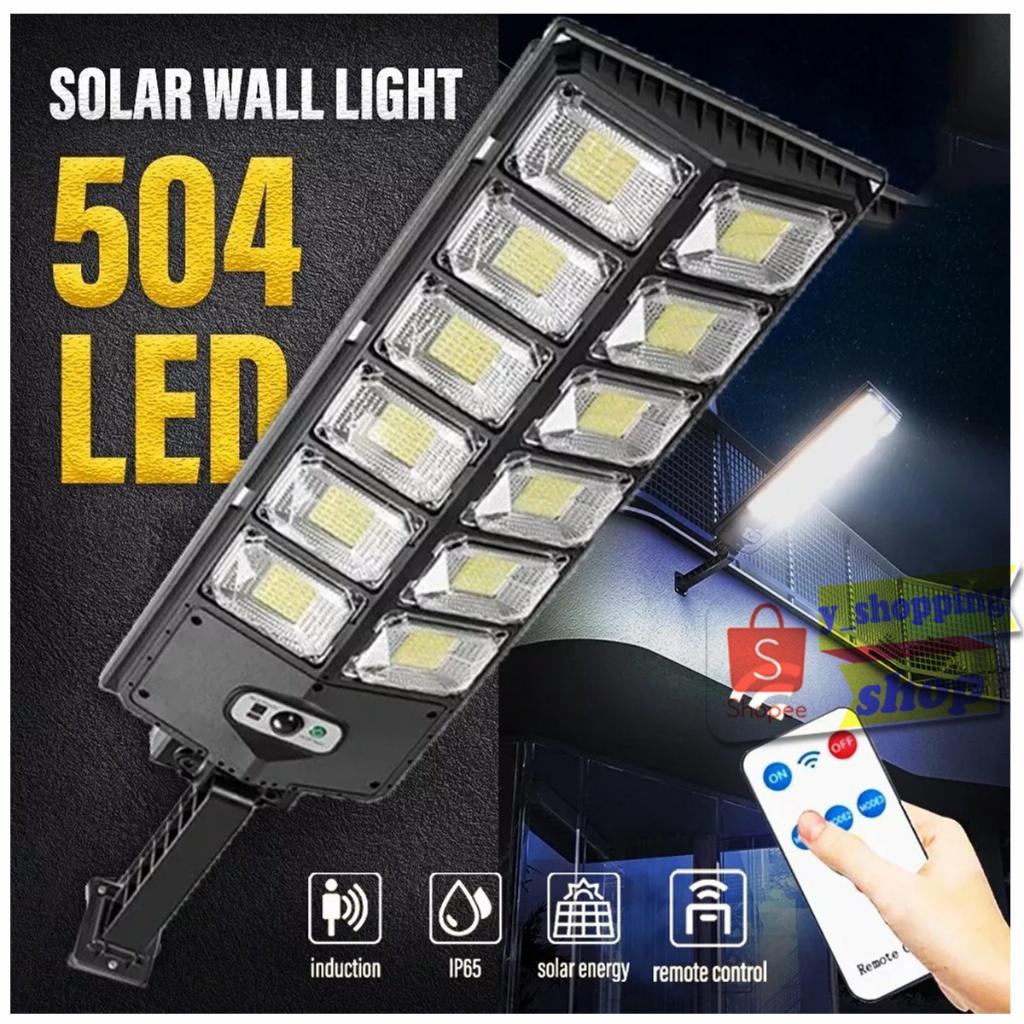 10000LUM โคมไฟถนนโซล่าเซลล์ Solar Light 504 LED 3 โหมด ไฟแสงอาทิตย์ มีรีโมทคุม เซ็นเซอร์ เปิด/ปิดอัตโนมัติ