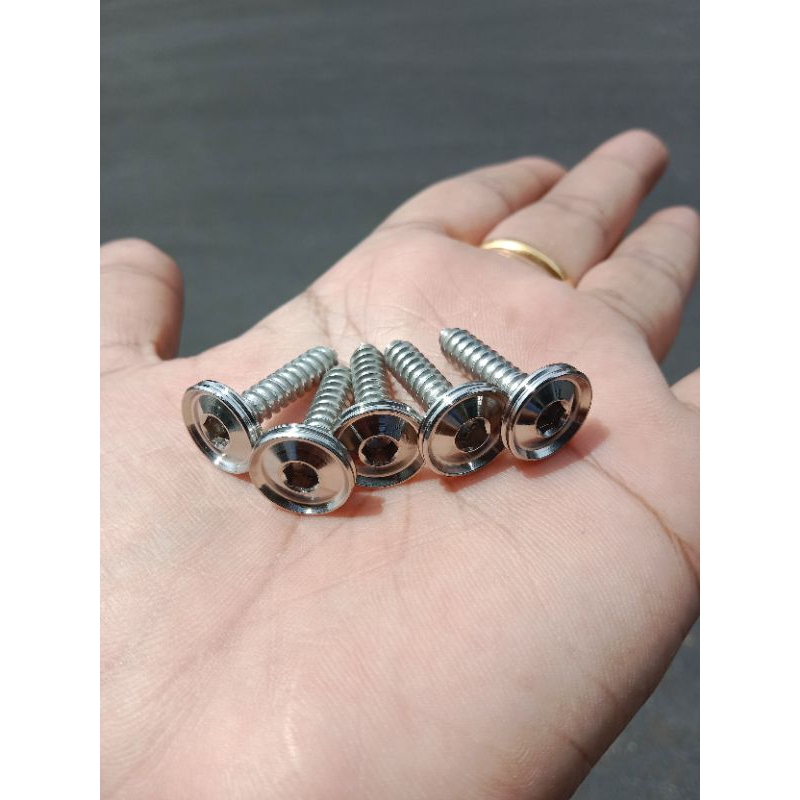 น๊อตยึดกรองเวฟ(Wave)ร่องลึก.กลึงมือสแตนเลสแท้ 1 ชุด 5 ตัว