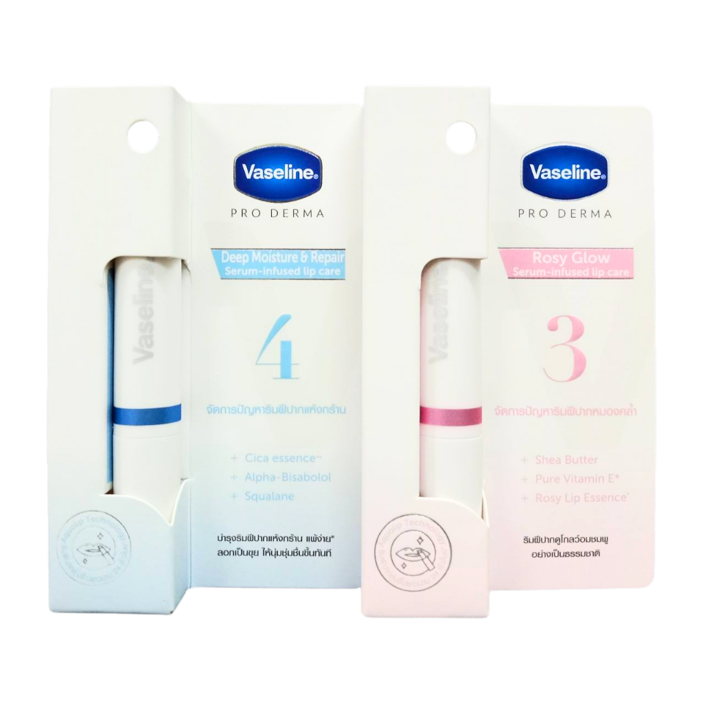 VASELINE LIP PRO DERMA ROSY GLOW 1.8G/VASELINE LIP PRO DERMA DEEP MOISTURE & REPAIR 1.8G