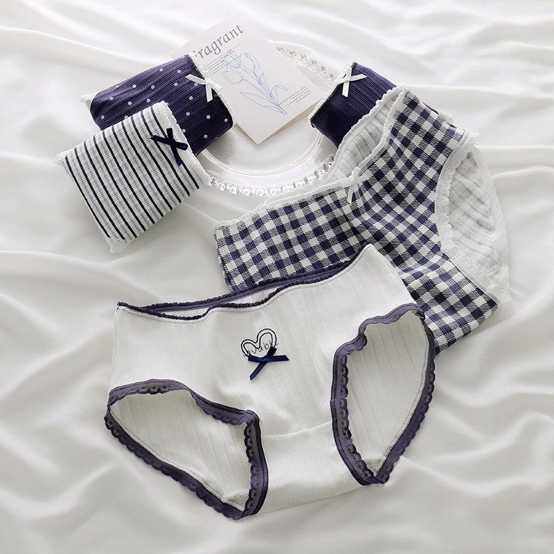 E77 กางเกงในน่ารัก เซ็ตสีน้ำเงิน ใส่สบาย มีหลายลายให้เลือก พร้อมส่ง