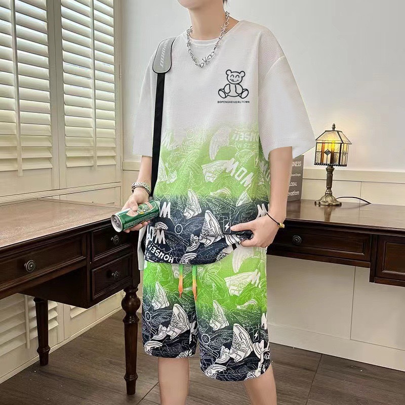 #5 ชุดเซ็ต ใส่เที่ยว ใส่ออกกำลังกาย สไตล์ Unisex เสื้อยืดคอกลมผู้ชาย+กางเกงขาสั้น ใส่ได้ทั้งชายและหญิง ใส่สบาย พร้อมส่ง