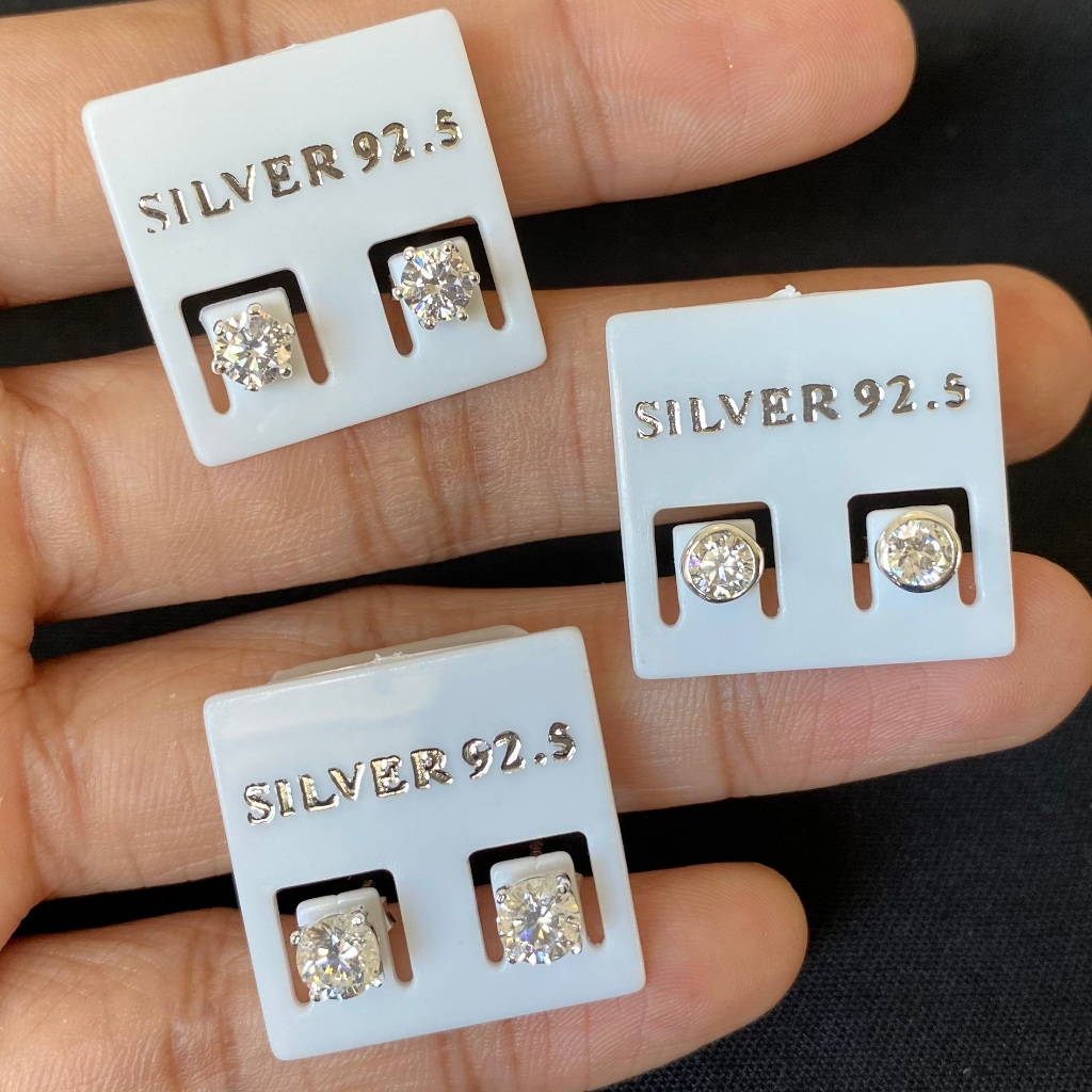 ต่างหูเงินแท้ Premium Earrings 92.5% (งานฝังพลอยพรีเมี่ยม หนาพิเศษ)