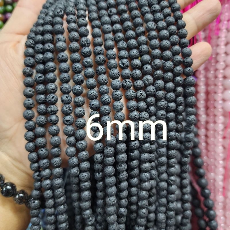 หินลาวา หินแท้ธรรมชาติหินเส้นยาวขายส่ง ความยาวประมาณ38cmนำไปร้อยได้2วงข้อมือ หินมงคลนำเข้าโดยตรงราคาส่ง - รูปที่ 4