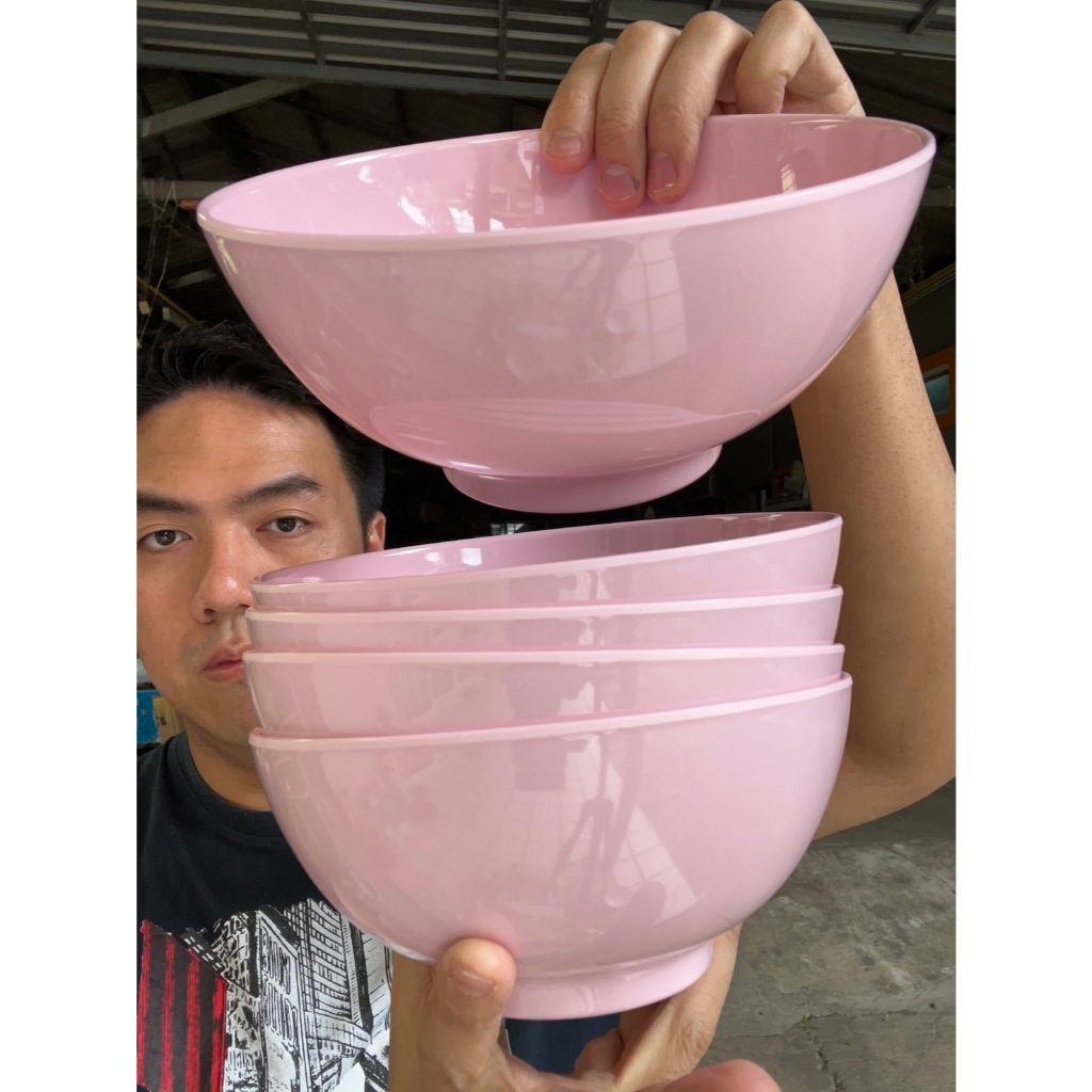 (5ใบ)ชามเมลามีน ชามโคม ขนาด 7 นิ้ว ชามก๋วยเตี๋ยว ถ้วยเมลามีน สีชมพู pink melamine bowls ออกใบกำกับภาษีได้ ทนความร้อน100อ