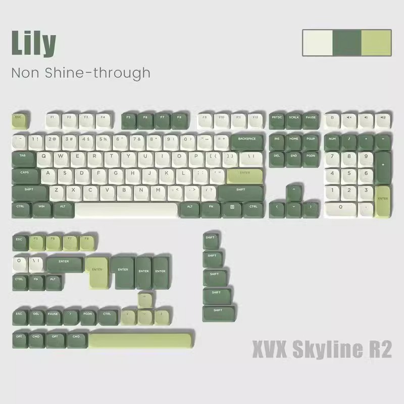 XVX "Skyline R2" series low axis height PBT material engraved opaque/translucent keycaps, small and 