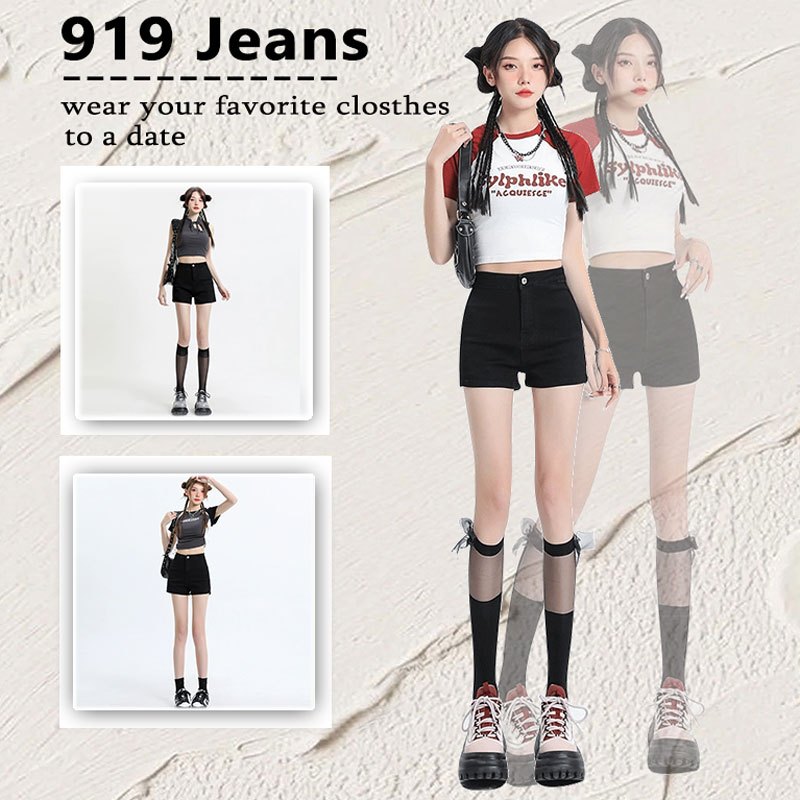 ⭐919JEANS⭐กางเกงขาสั้นแฟชั่น กางเกงขาสั้นแฟชั่น ใหม่เกาหลีกางเกงยีนส์