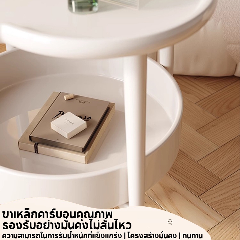 โต๊ะข้างเตียง 2 ชั้นโต๊ะข้างเตียงโลหะโต๊ะกาแฟกลมขนาดเล็กถาดโต๊ะชาสำหรับห้องนั่งเล่น (สีเขียวขนาด 36x36x49 ซม.) - รูปที่ 6