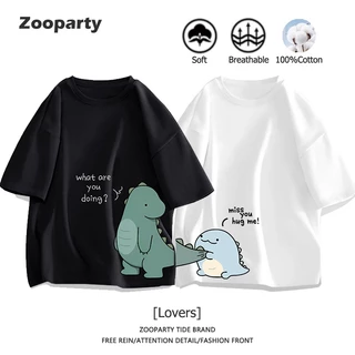 เสื้อยืดคู่รัก ไดโนเสาร์และลูกไดโนเสาร์ น่ารัก การ์ตูน S-3XL เสื้อ cotton 100% ผ้านุ่ม สวมใส่สบาย ทรงหลวมสไตล์เกาหลี