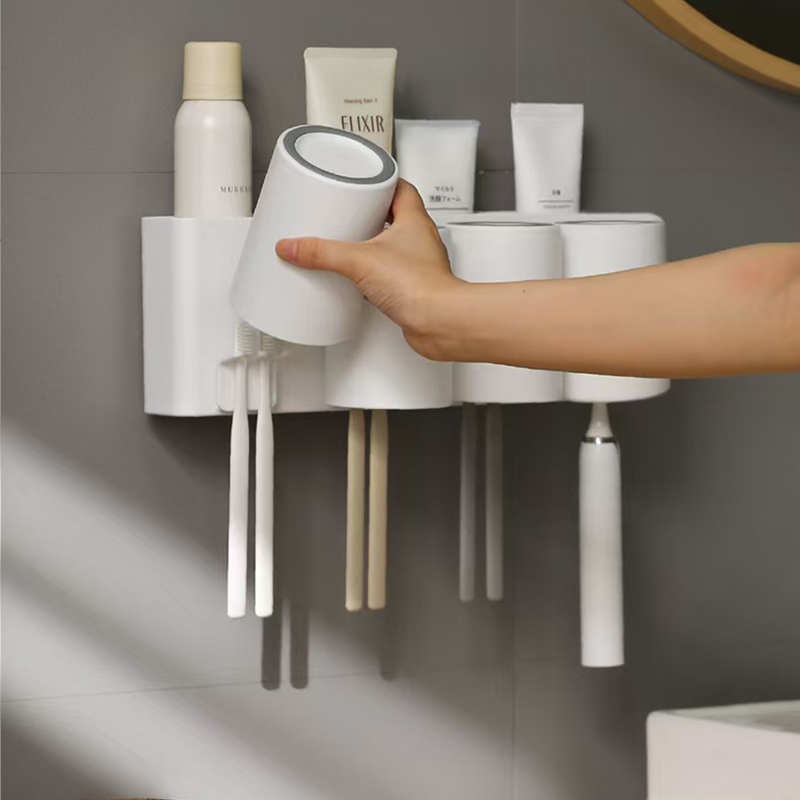 Goody Home ชุดเก็บถ้วย  แขวนแปรงสีฟันและที่วางของด้านหลังชั้นวาง   ติดผนังแบบไม่ต้องเจาะ - รูปที่ 6