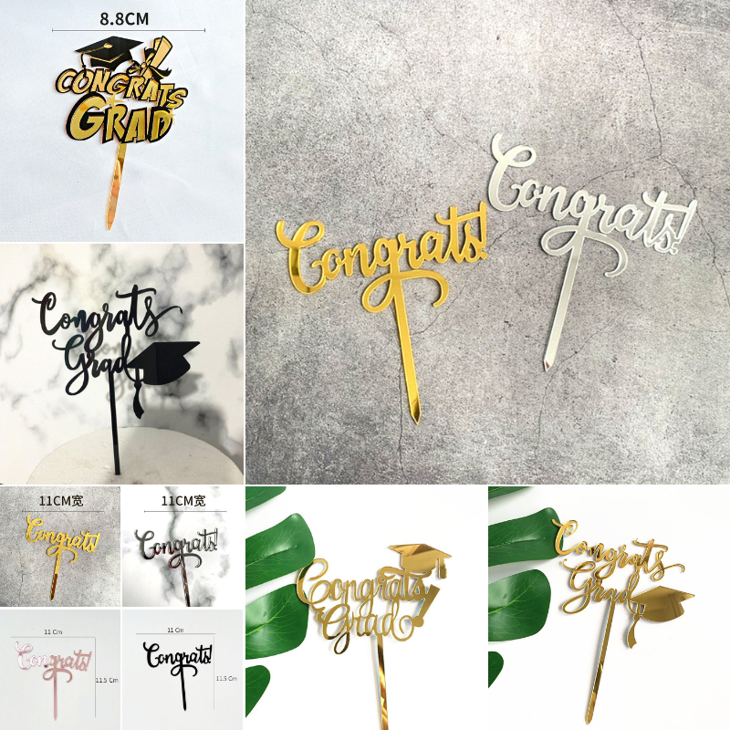 ป้ายปักเค้กวันเกิดอะคริลิค Congrats    พร้อมส่งในไทย