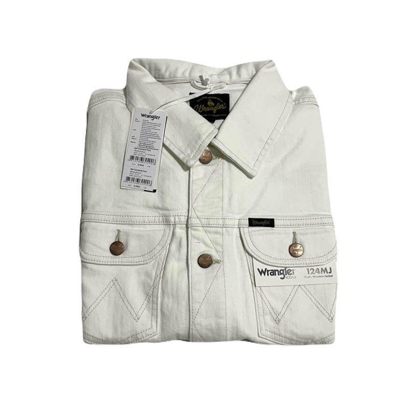 เสื้อแจ็คเก็ต ริมแดง Jacket Wrangler 124MJ สีขาวครีม
