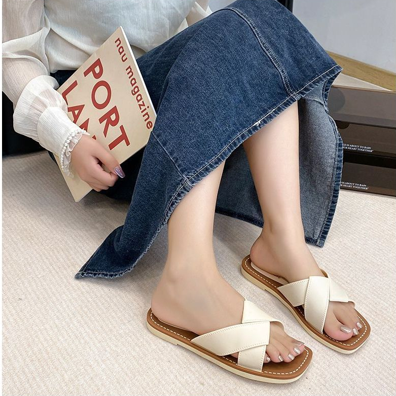 รองเท้าแตะ คาดแต่งไขว้ พื้นลายเชือกถัก 3 สี ส้นตึก เบอร์ 36-40