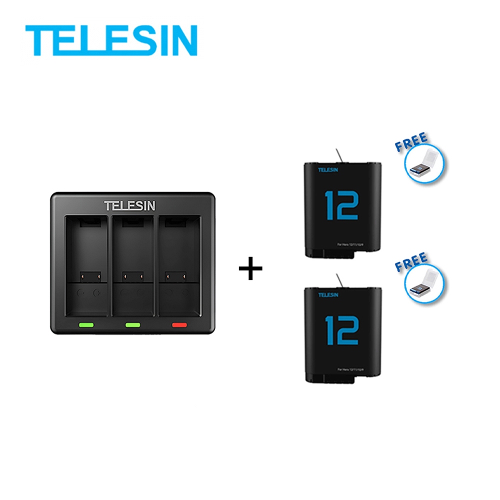 GoPro 12 / 11 / 10 / 9 Telesin Charger + Telesin Battery แท่นชาร์จ ที่ชาร์จ + แบตเตอร์รี่ ฟรีกล่องใส่แบต รับประกัน 1 ปี.